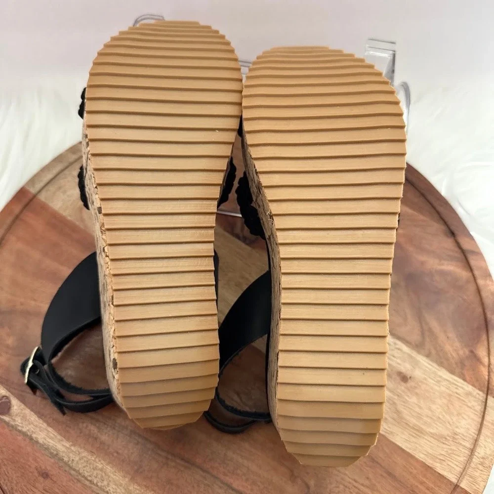 Alicia Leon Womens Black Braided Cork Size 8 Platform Wedge Sandals LIGHT WEIGHT